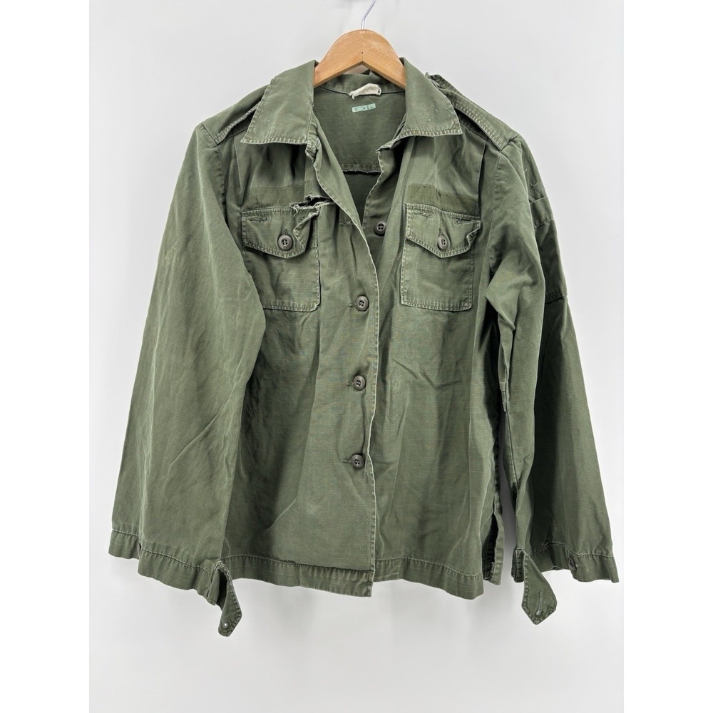US Army Coat Cotton Green Poplin Utility OG-107 Vietnam Woman's Shirt Fatigue 14